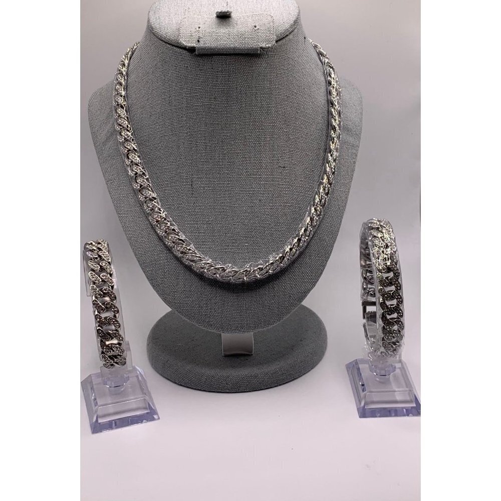 Cuban Link Chain  Necklace Bracelets 18k Gold Silver Diamond Cut Stainless Steel